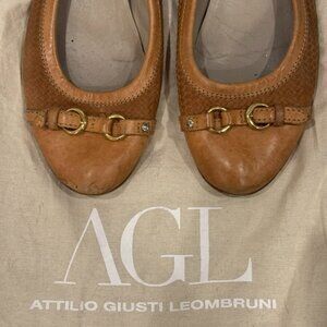 AGL Leather Ballet Flats Tan Textured Round Toe Designer Flats Size 8